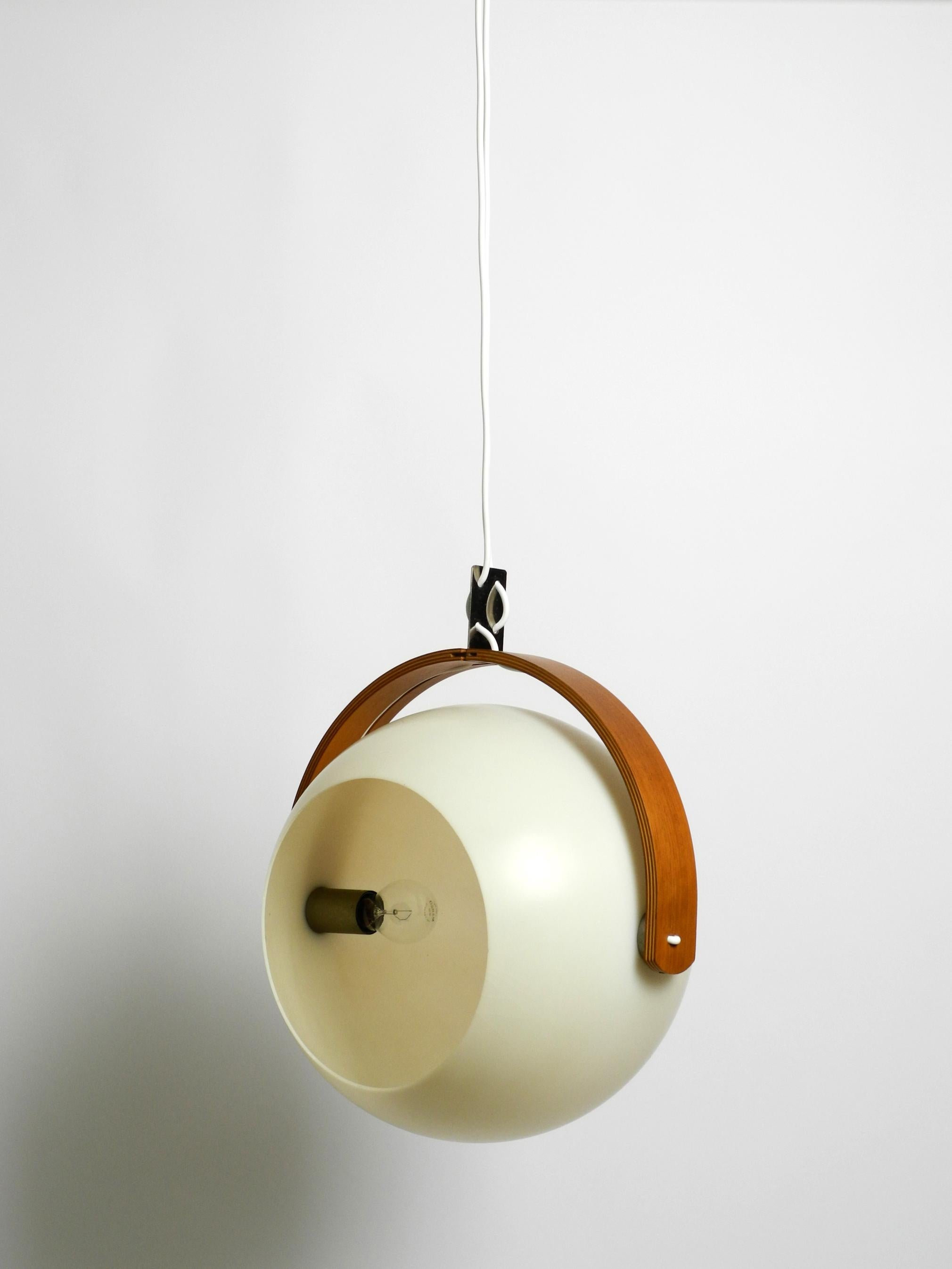 60s Temde Space Age pendant lamp with teak plywood and a sperical lampshade For Sale 9