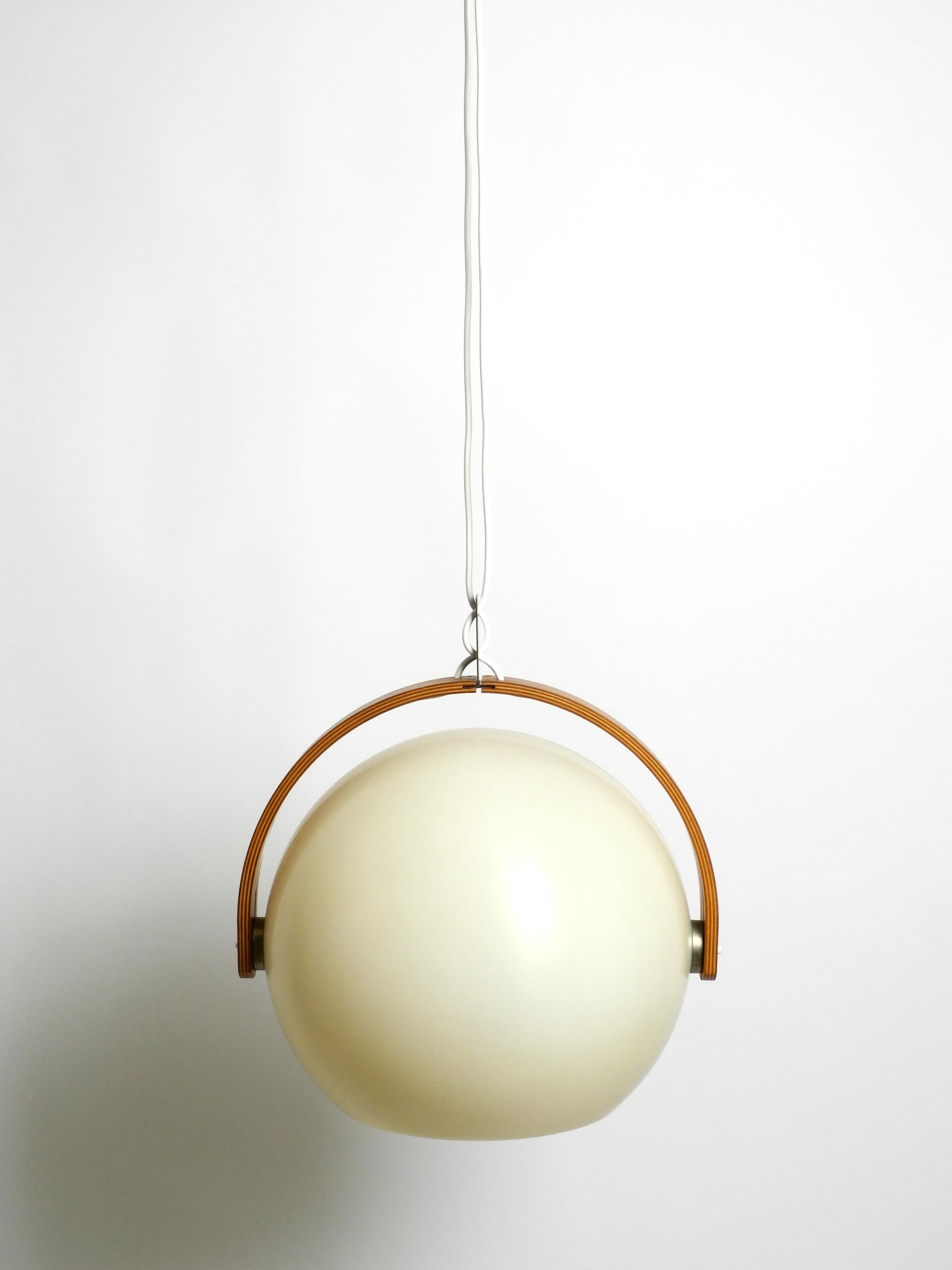 60s Temde Space Age pendant lamp with teak plywood and a sperical lampshade For Sale 10