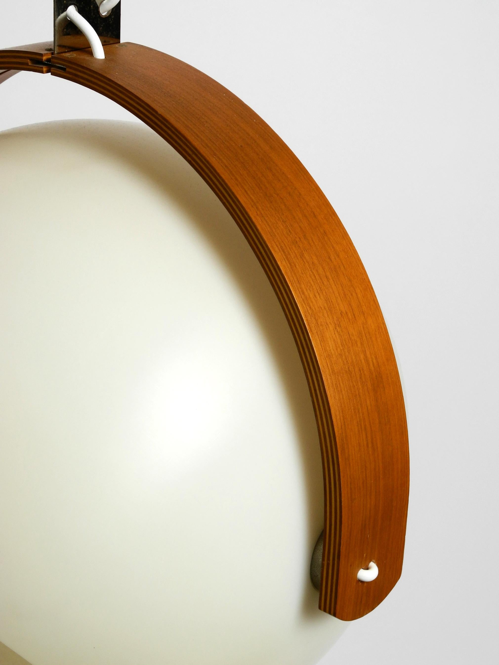 60s Temde Space Age pendant lamp with teak plywood and a sperical lampshade For Sale 2