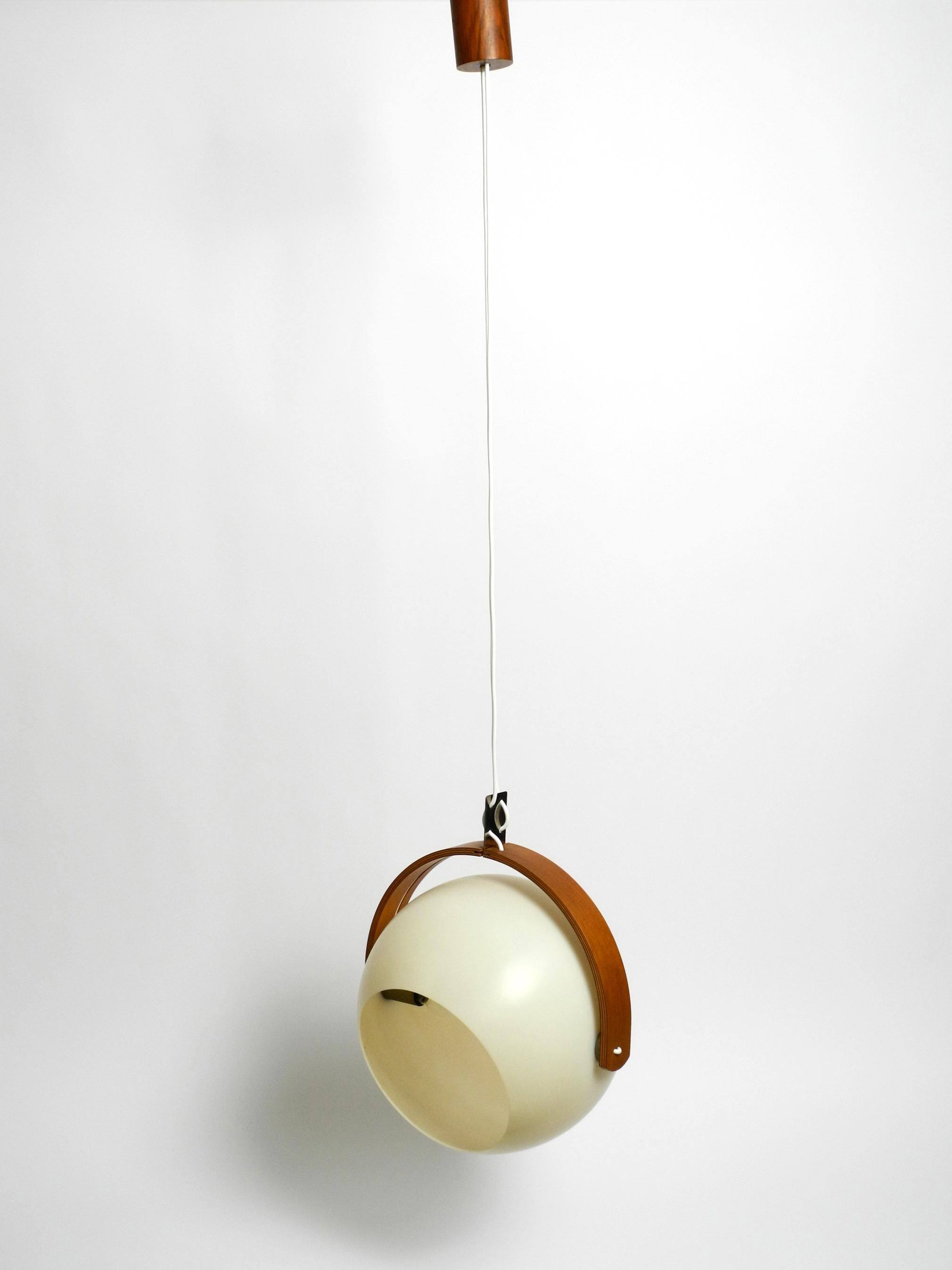 60s Temde Space Age pendant lamp with teak plywood and a sperical lampshade For Sale 3