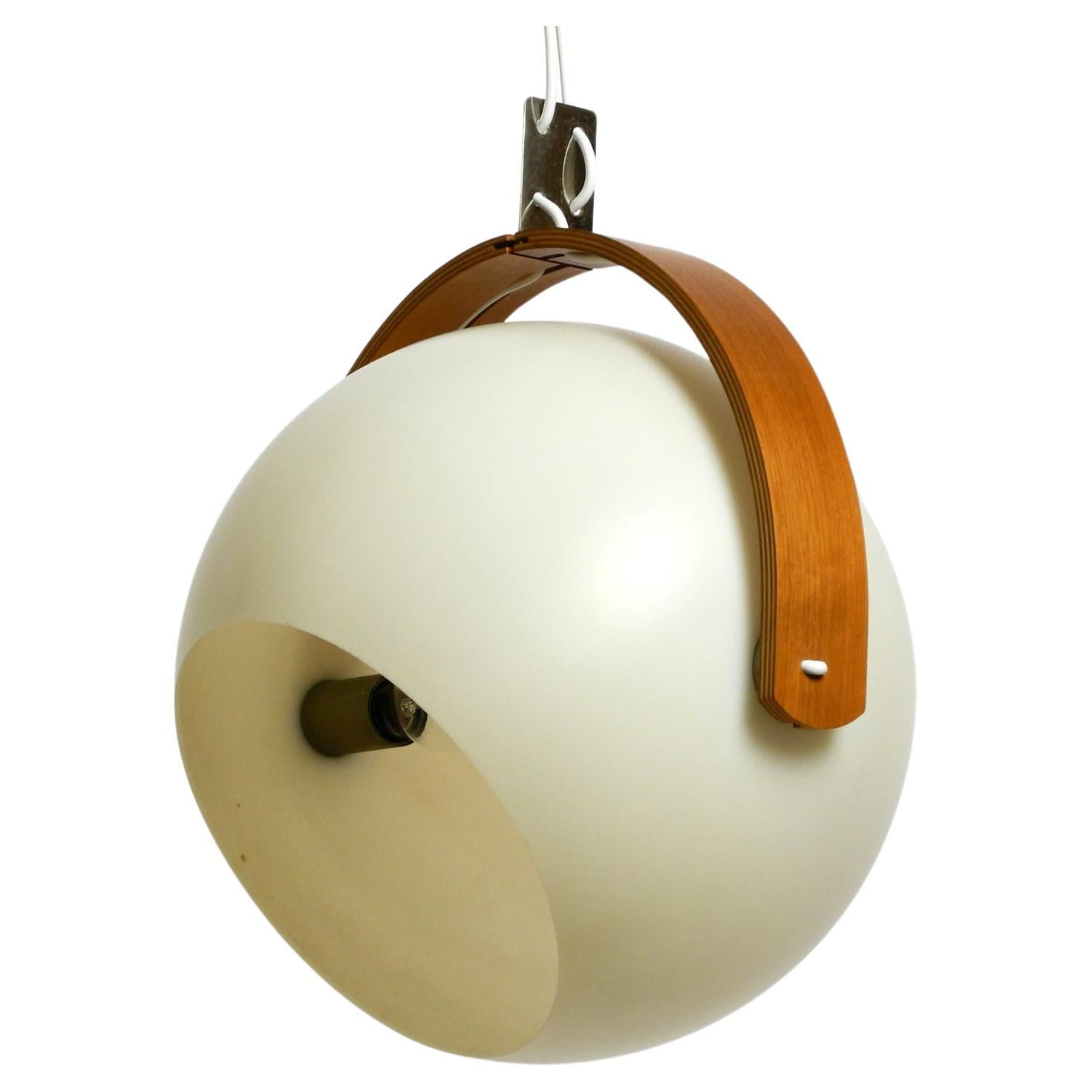 60s Temde Space Age pendant lamp with teak plywood and a sperical lampshade For Sale