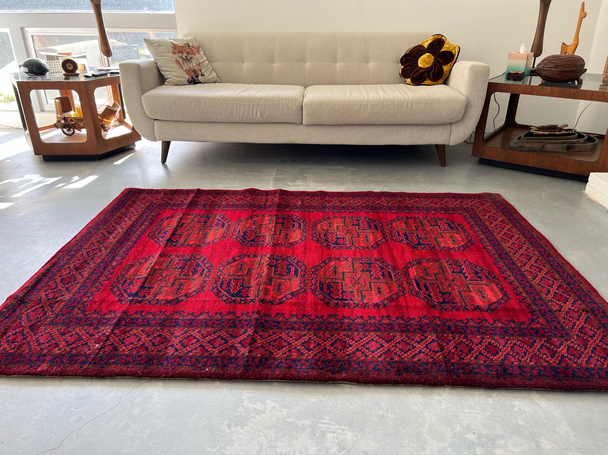 60's TEPPICH SIEGEL 8 Octagons Loop Pile UNUSED Mid Century Modern Afghan Rug (Wolle) im Angebot