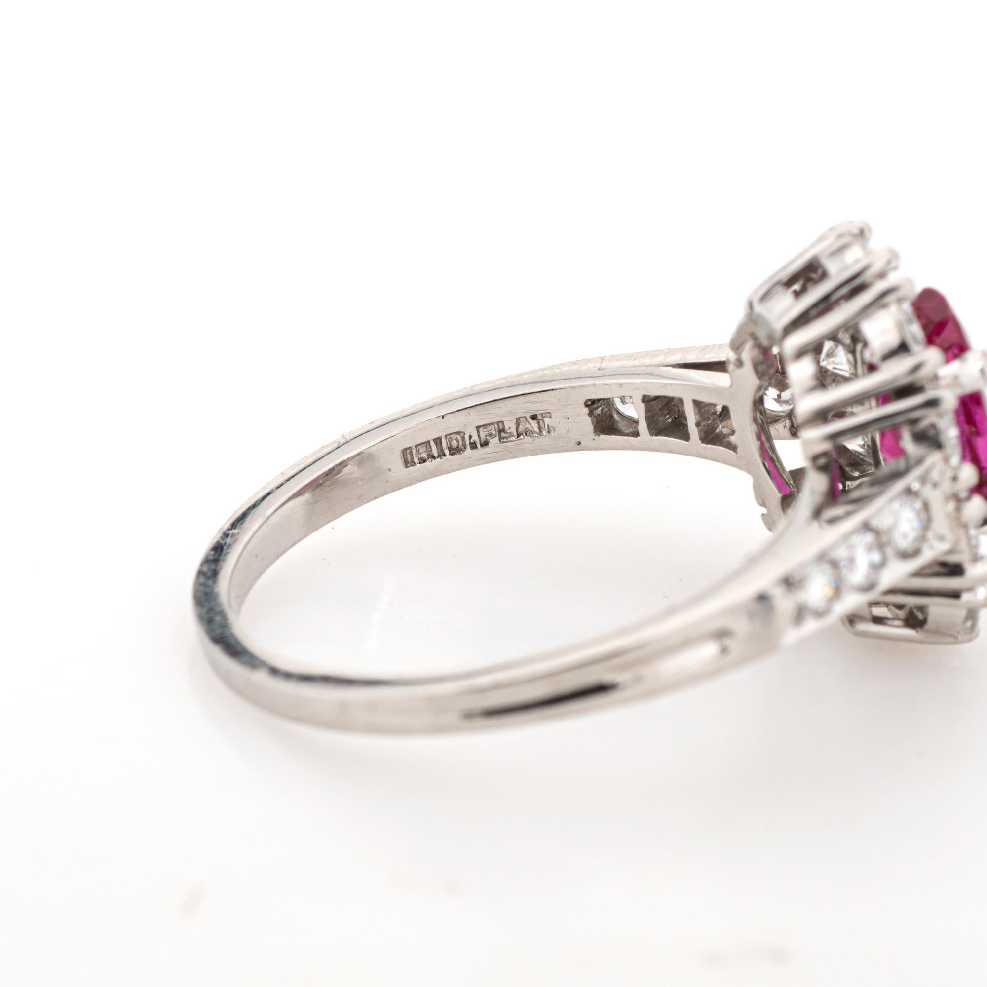 60s Tiffany & Co Burma Ruby Diamond Ring Platinum Sz 5.5 Gemstone Engagement  en vente 2