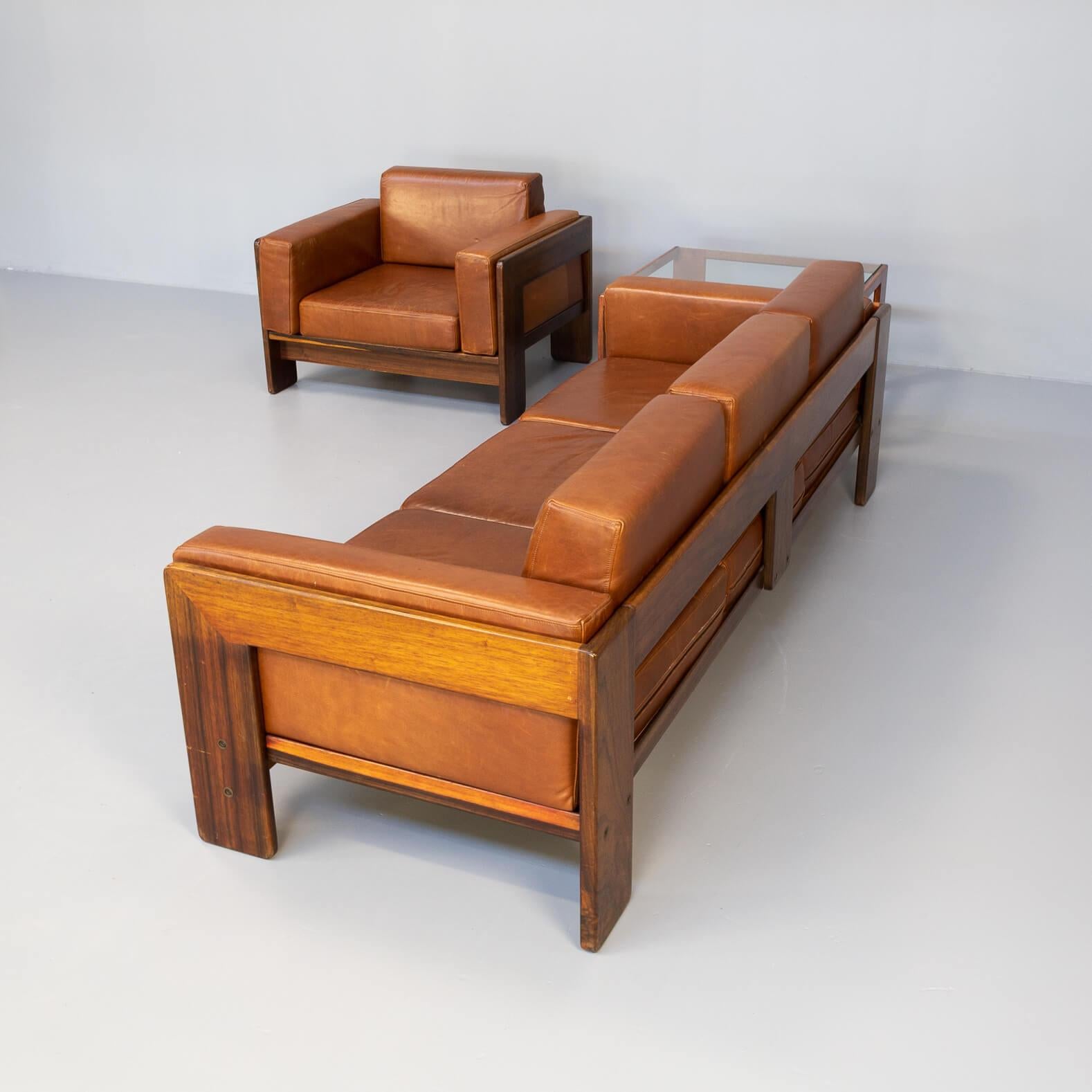 Leather 60s Tobia Scarpa ‘Bastiano’ Sofa, Fauteuil & Sidetable Set for Knoll For Sale