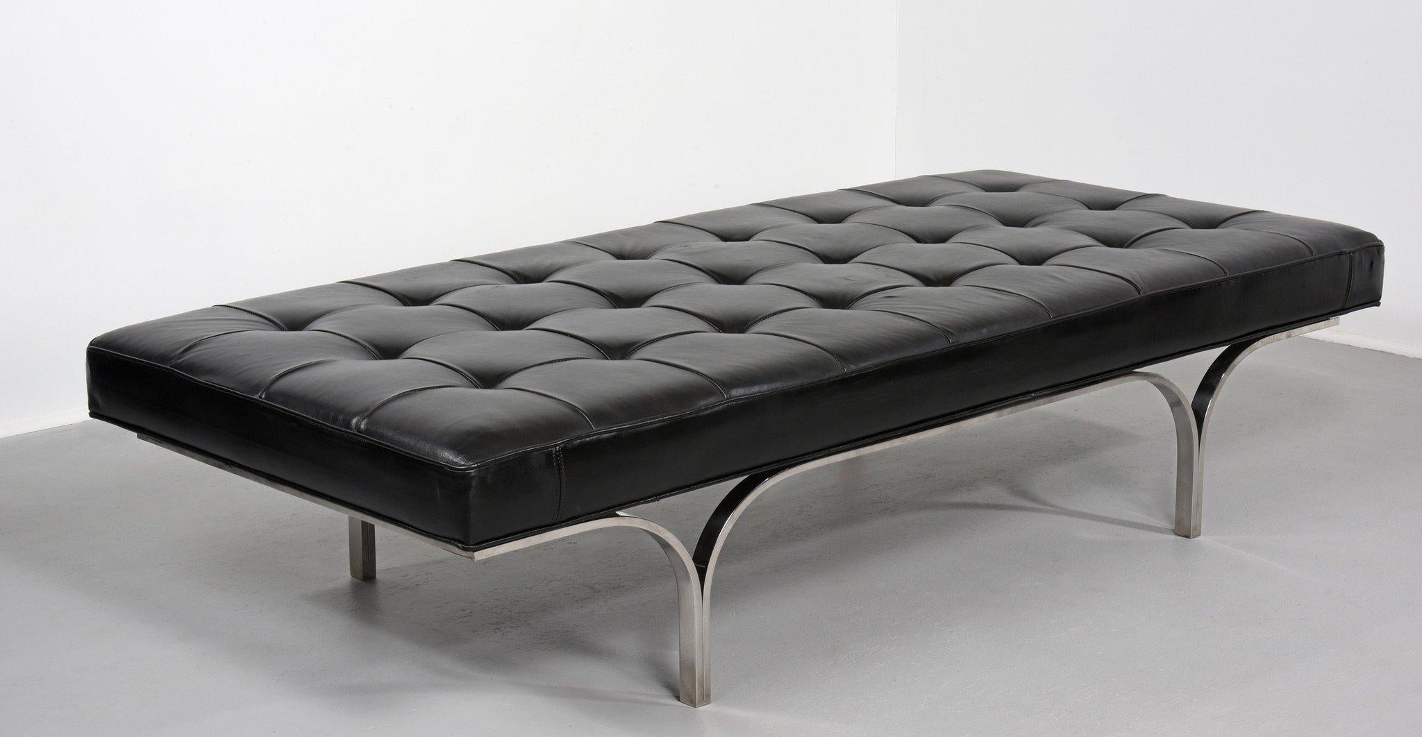 Mid-Century Modern 60's Tufted Leather Bench by Erwin and Estelle Laverne