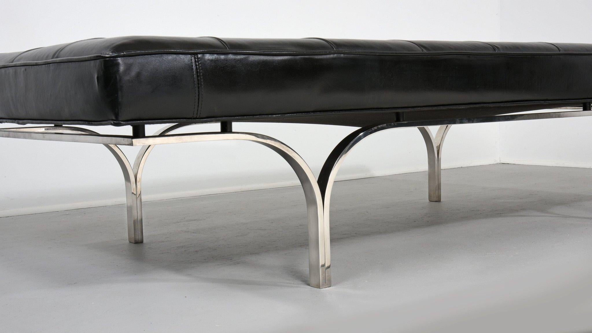 North American 60's Tufted Leather Bench by Erwin and Estelle Laverne