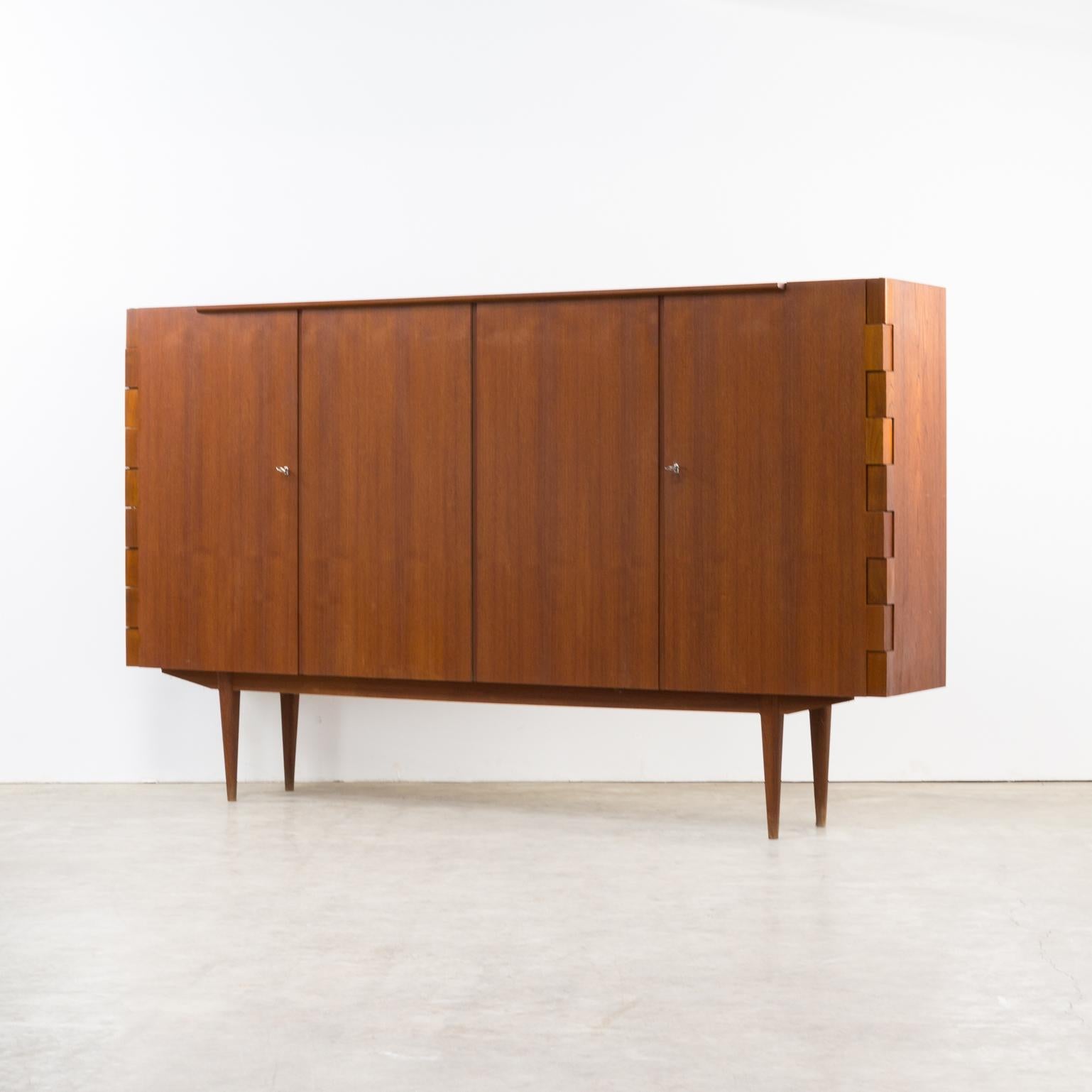 German 1960s Very Rare Teak High Sideboard with Hinge-Joints For Sale