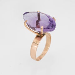 60s Vintage 17.50ct Amethyst Ring 18k Rose Gold Marquise Cocktail Jewelry Sz 6.5