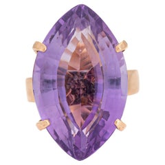60s Vintage 17.50ct Amethyst Ring 18k Rose Gold Marquise Cocktail Jewelry Sz 6.5