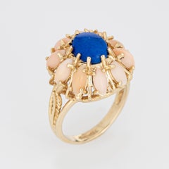60s Vintage Angel Skin Coral Sodalite Ring Sz 6.5 14k Yellow Gold Skal Jewelry