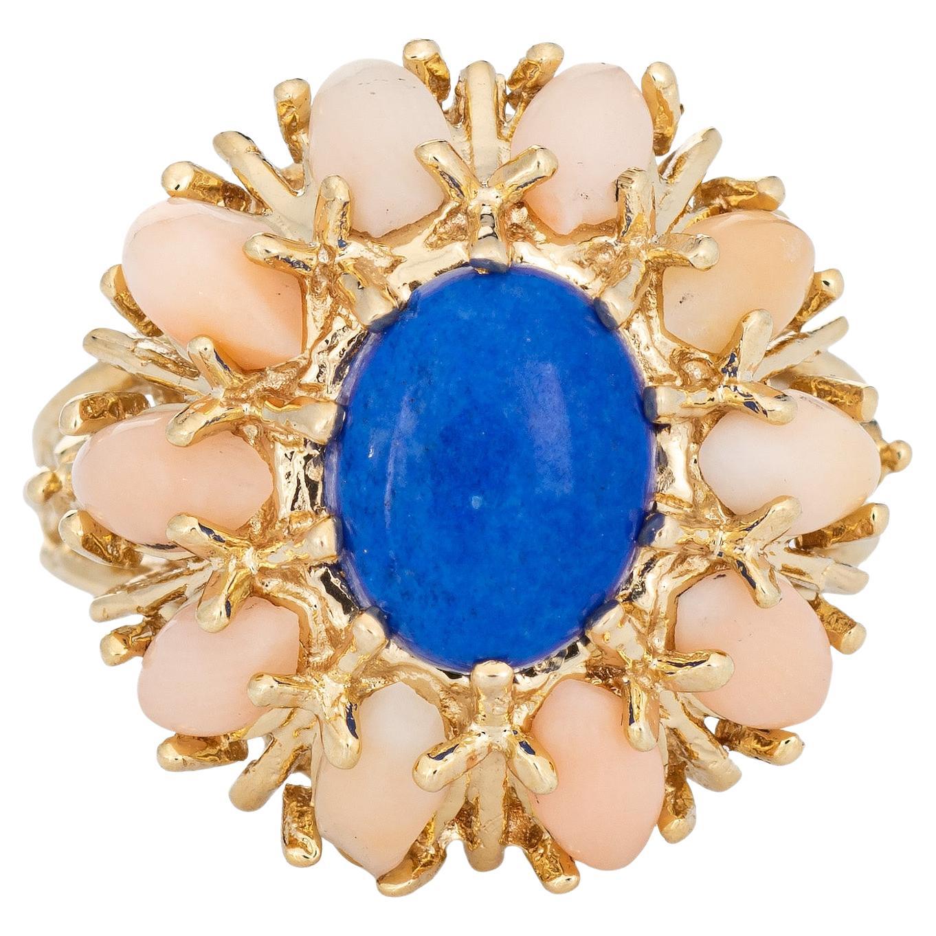 60s Vintage Angel Skin Coral Sodalite Ring Sz 6.5 14k Yellow Gold Skal Jewelry