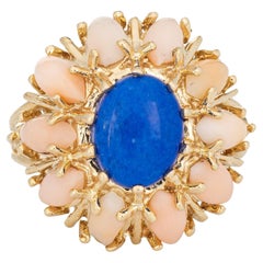 60s Vintage Angel Skin Coral Sodalite Ring Sz 6.5 14k Yellow Gold Skal Jewelry