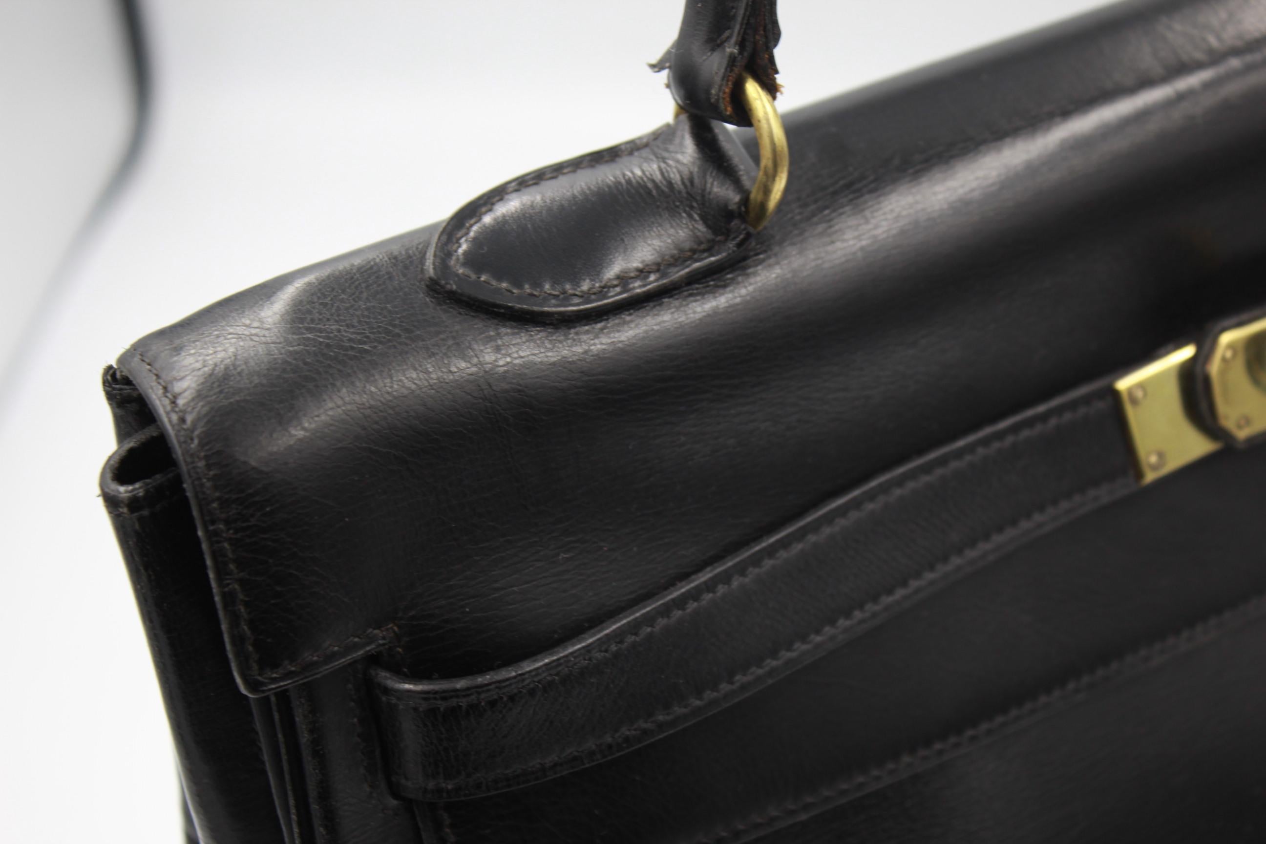 60's Vintage Black Hermes Kelly Handbag 35  In Fair Condition In Paris, FR