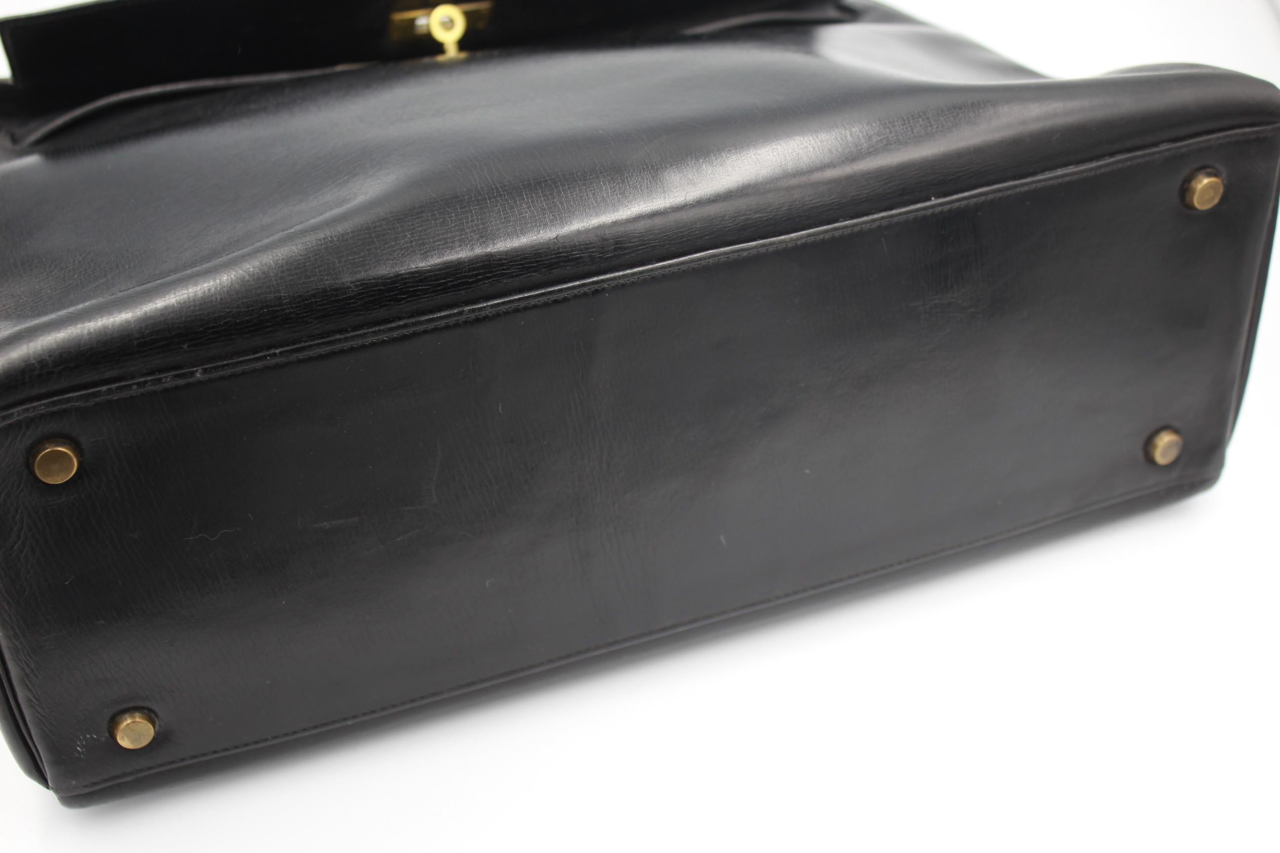 60's Vintage Black Hermes Kelly Handbag 35  5