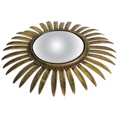 1960s Vintage Brass Convex Deknudt Sunburst Wall Mirror