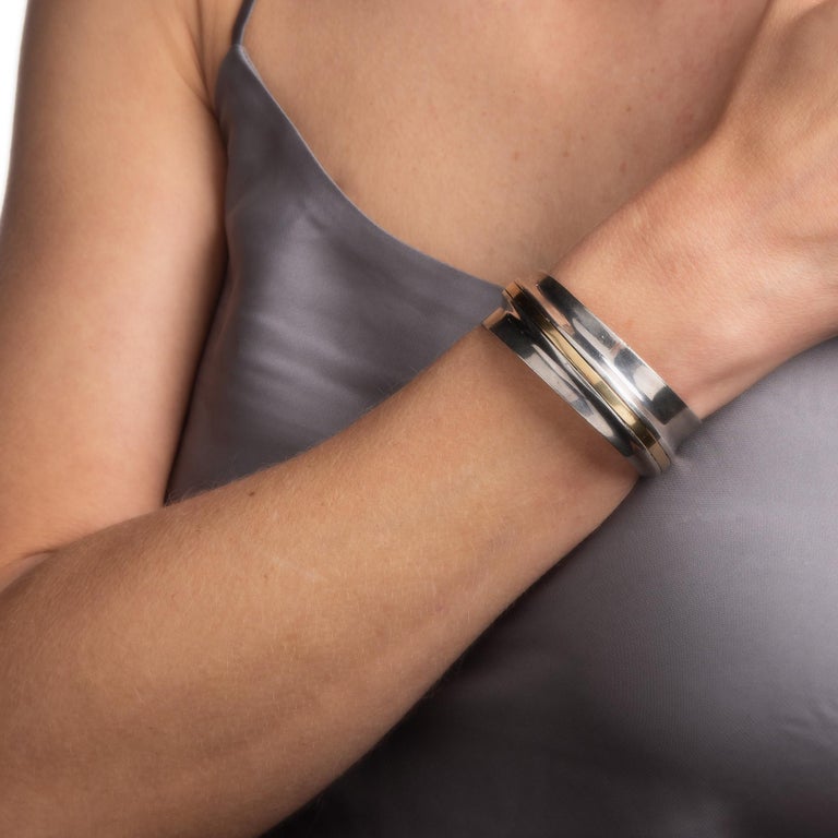 60s Vintage Cartier Bracelet Sterling Silver 18k Gold Cuff Estate
