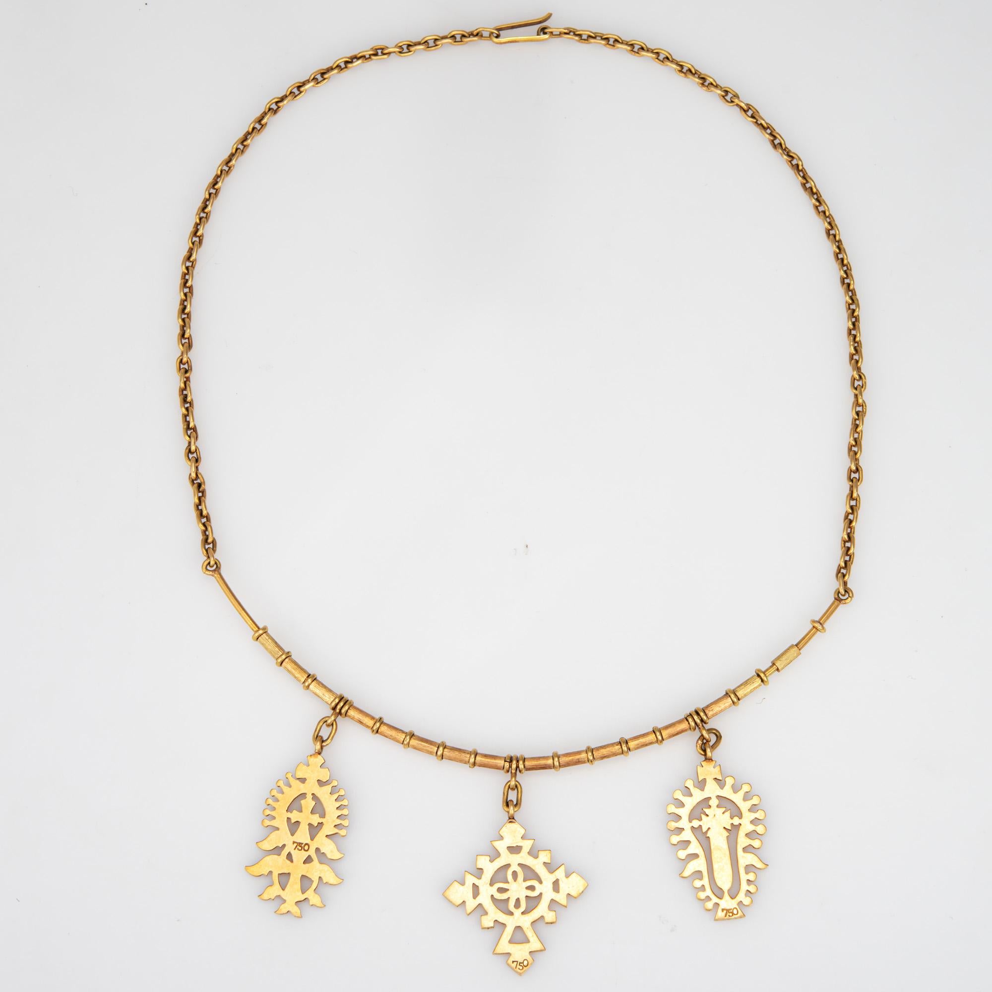 Modern 60s Vintage Collar Necklace Medallion 18k Yellow Gold 15.5