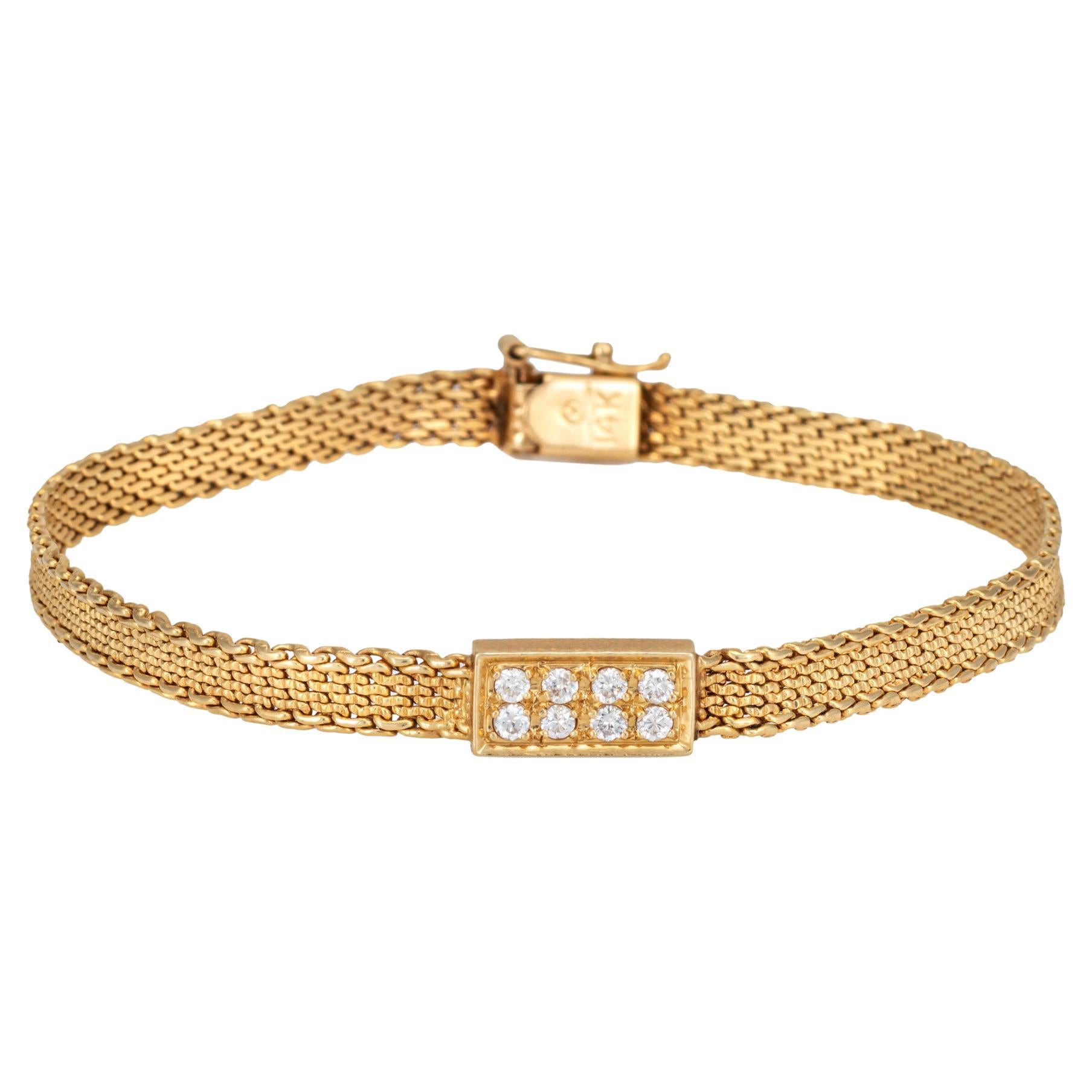 60s Vintage Diamond Bracelet 14k Yellow Gold 7" Layering Estate Fine Jewelry