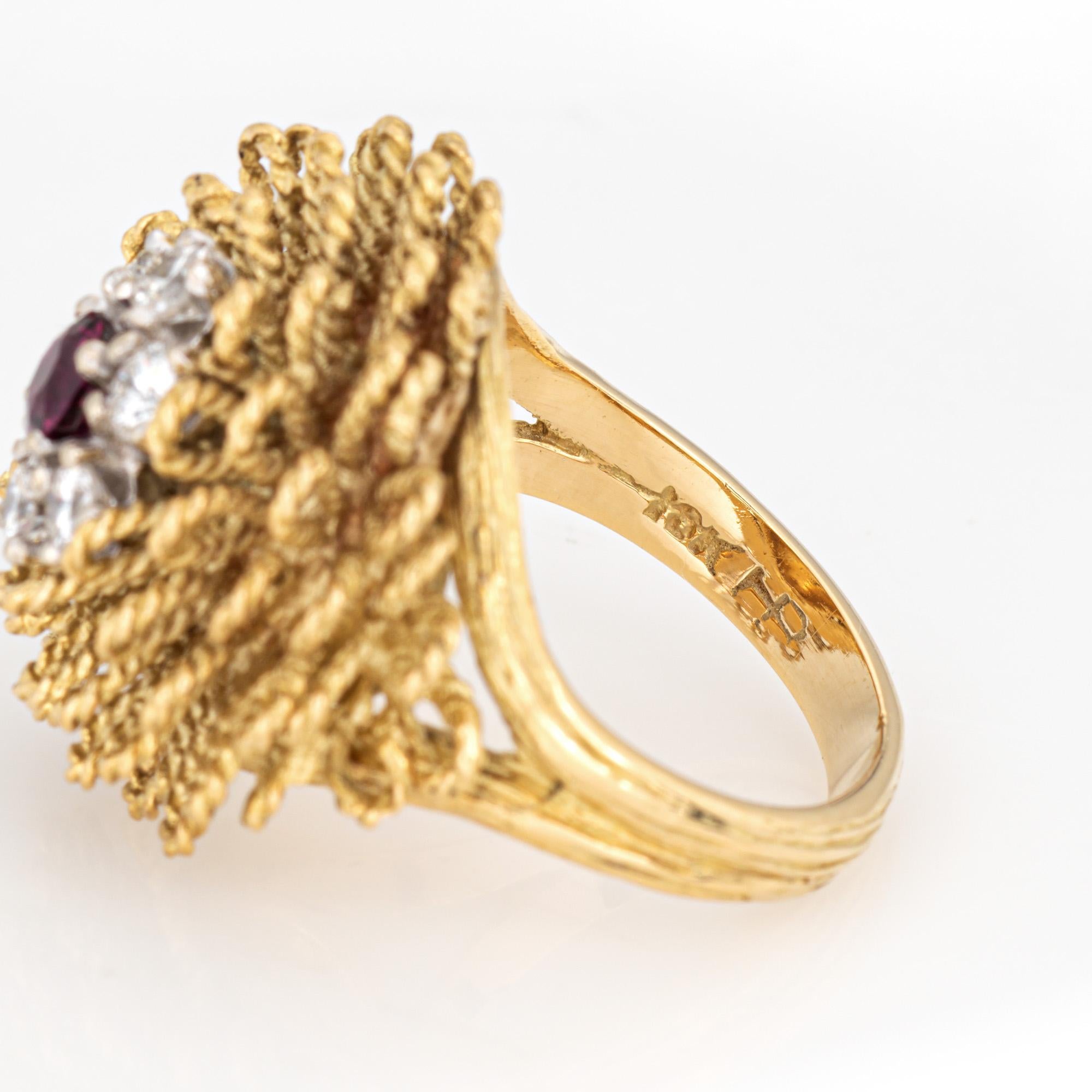 60s Vintage Diamant Rubin Ring Sz 5.25 18k Gelbgold Blume Cocktail-Schmuck im Angebot 1