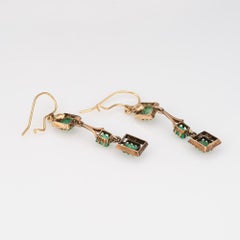 60s Vintage Emerald Drop Earrings 14k Yellow Gold Estate Heirloom Jewelry