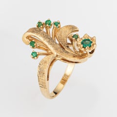 60s Vintage Emerald Scroll Ring Sz 6 14k Gold Band Cocktail Fine Jewelry