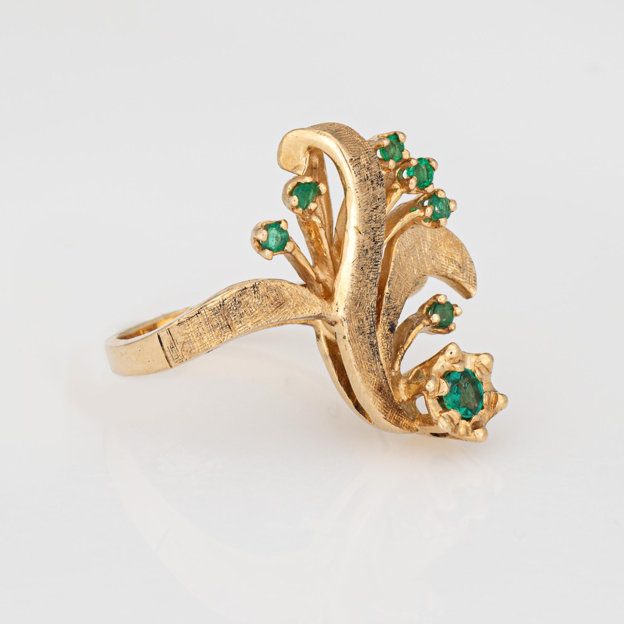 60s Vintage Smaragd Scroll Ring Sz 6 14k Gold Band Cocktail Fine Jewelry (Moderne) im Angebot