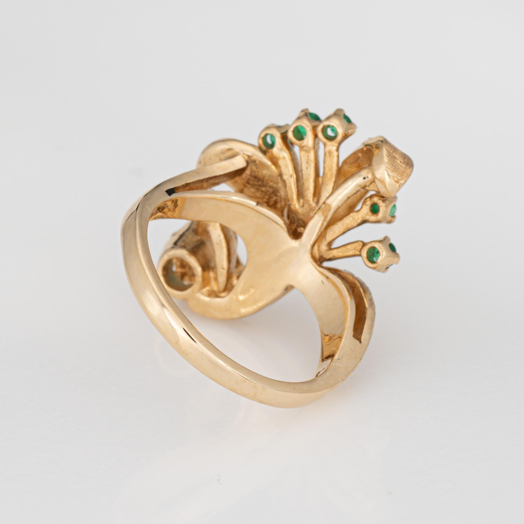 60s Vintage Smaragd Scroll Ring Sz 6 14k Gold Band Cocktail Fine Jewelry im Zustand „Gut“ im Angebot in Torrance, CA