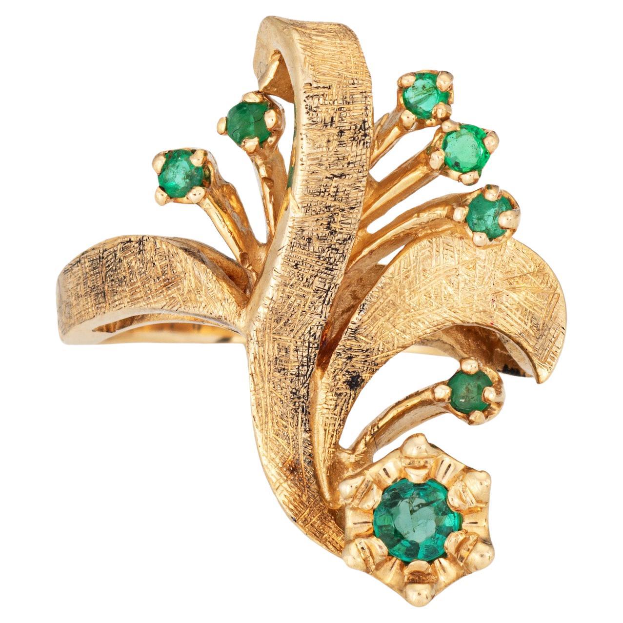 60s Vintage Smaragd Scroll Ring Sz 6 14k Gold Band Cocktail Fine Jewelry im Angebot