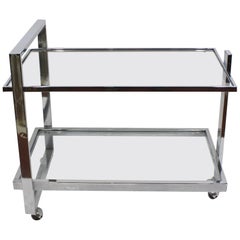 1960s Vintage Glass and Chrome Italian Bar Cart 1960s Vintage Glass and Chrome Italian Bar Cart