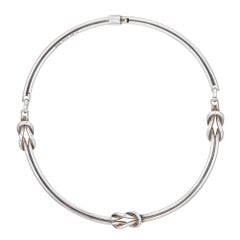 1960s Vintage Gucci Hercules Knot Necklace Silver Blue Enamel Collar