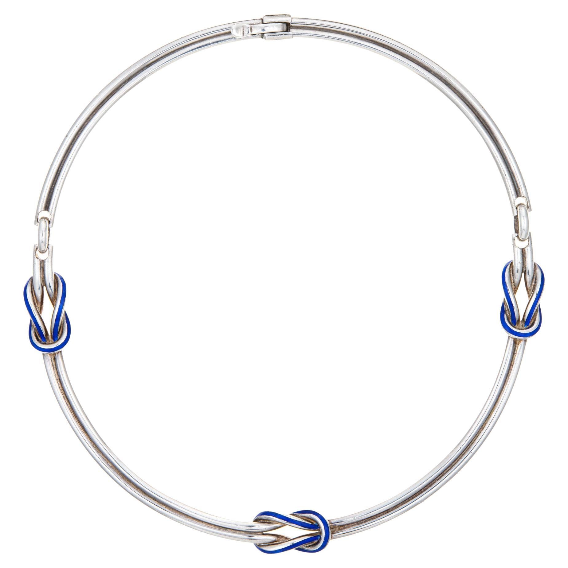 1960s Vintage Gucci Hercules Knot Necklace Silver Blue Enamel Collar For Sale