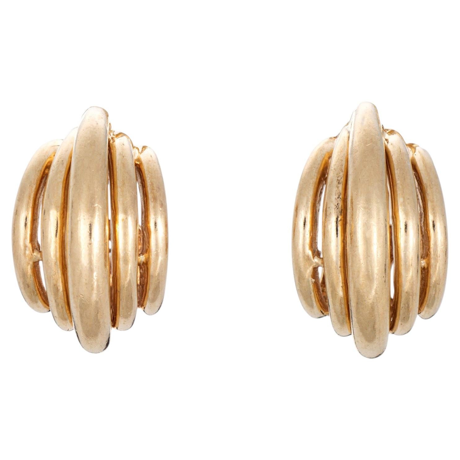 60s Vintage Hammerman Bros Pendientes Clip On Oro Amarillo 14k Joyería Fina