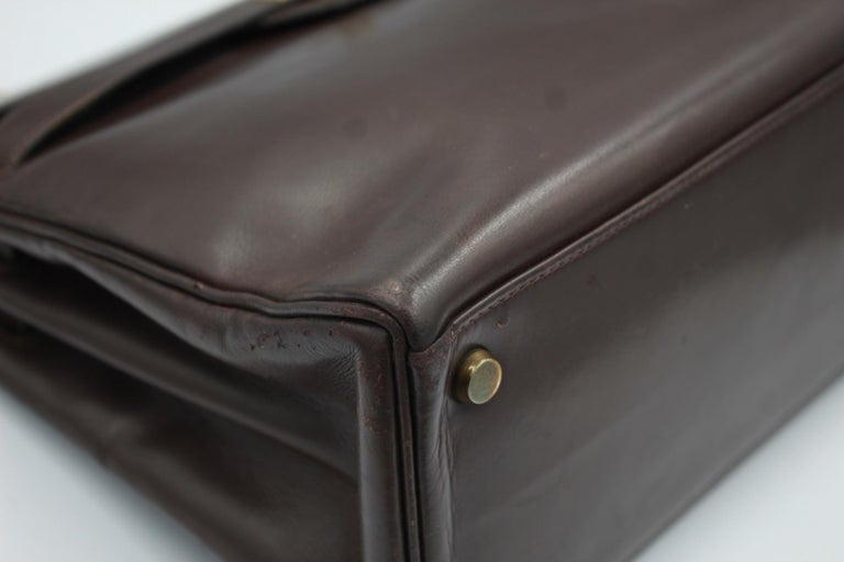 Black 60's Vintage Hemes Monaco 28 in Brown Chocolate Box Leather For Sale