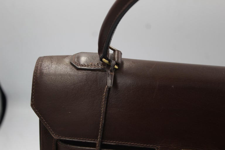 60's Vintage Hemes Monaco 28 in Brown Chocolate Box Leather For Sale 3