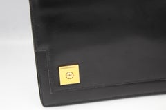 60's Vintage Hermes Dark Brown Piano Bag in Black Box Leather