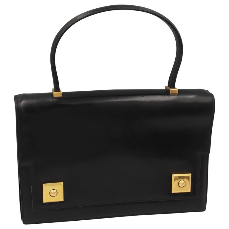 60's Vintage Hermes Dark Brown Piano Bag in Black Box Leather at ...