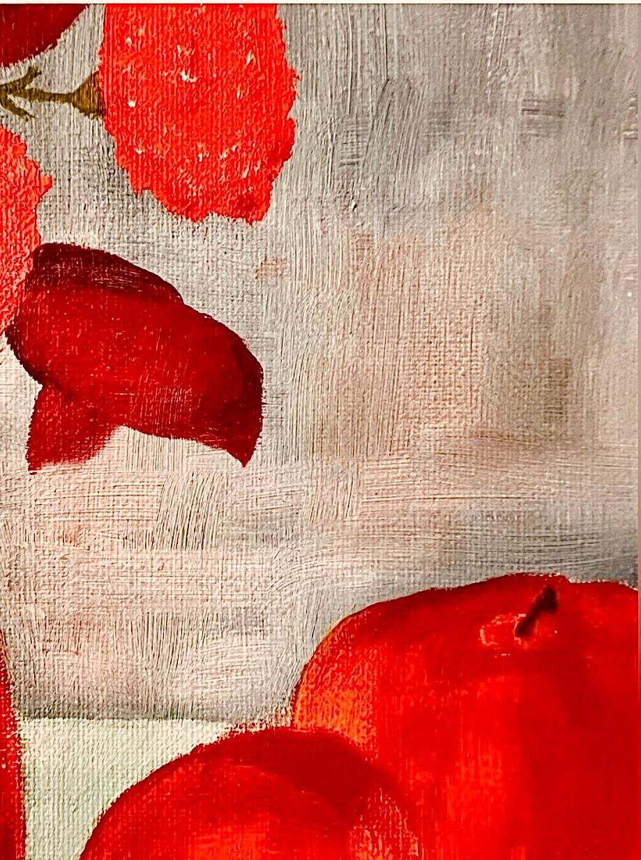 60s Vintage Mid Century Modern Rot Floral Stillleben Ölgem�älde Gerahmt (amerikanisch) im Angebot