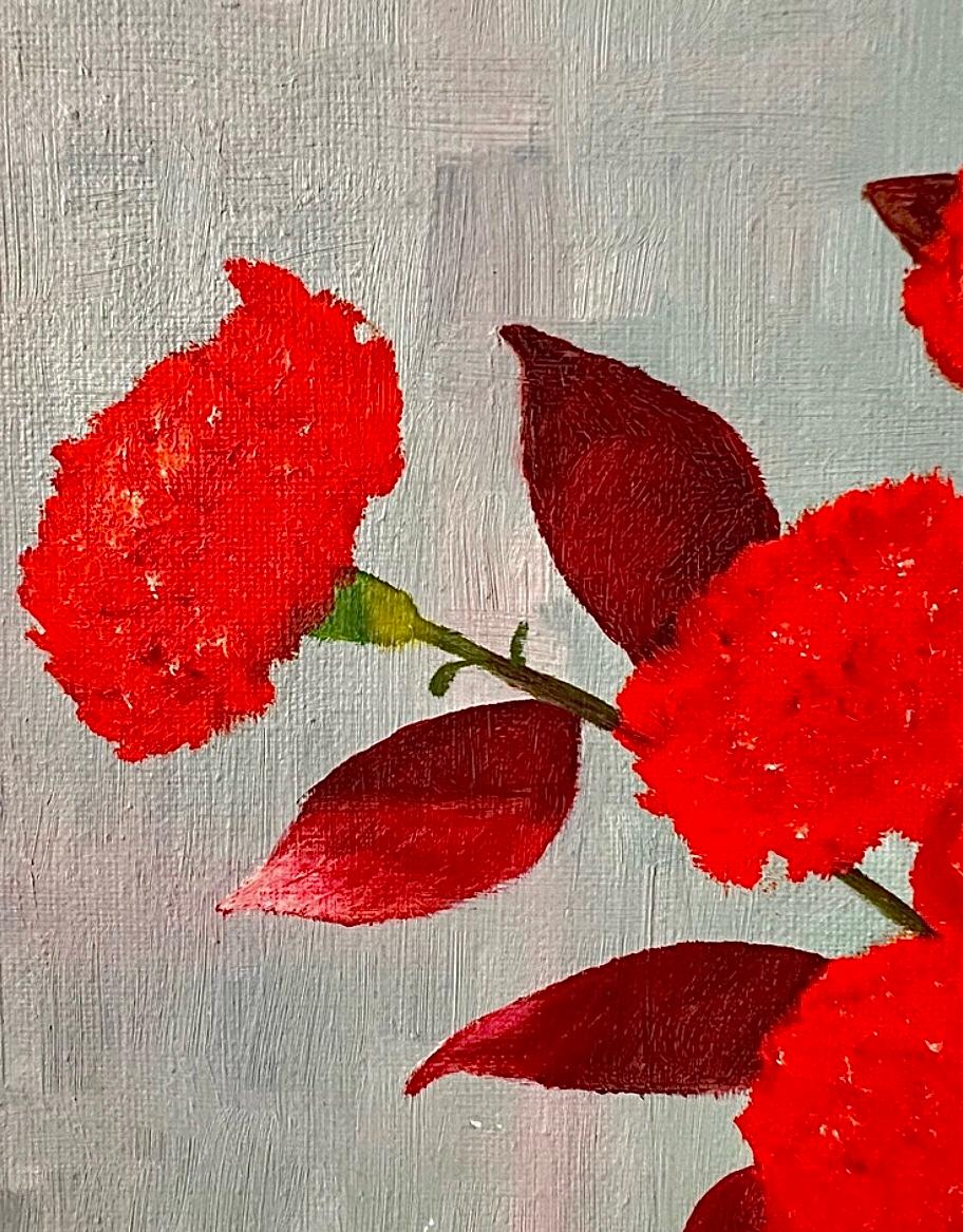 60s Vintage Mid Century Modern Rot Floral Stillleben Ölgemälde Gerahmt im Zustand „Gut“ im Angebot in St.Petersburg, FL