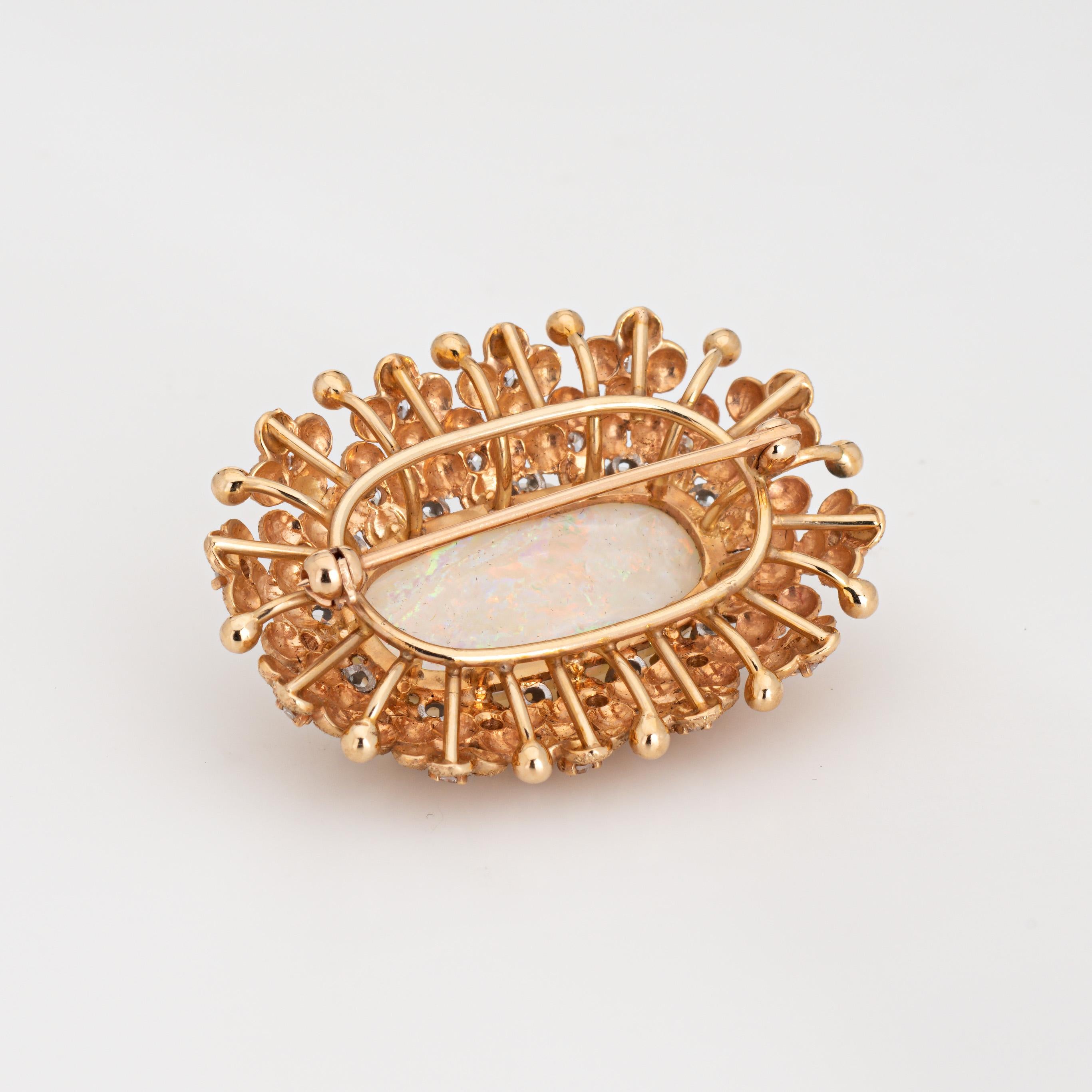 Modern 60s Vintage Opal Diamond Brooch Pin Large Oval Statement Fine Jewelry  For Sale