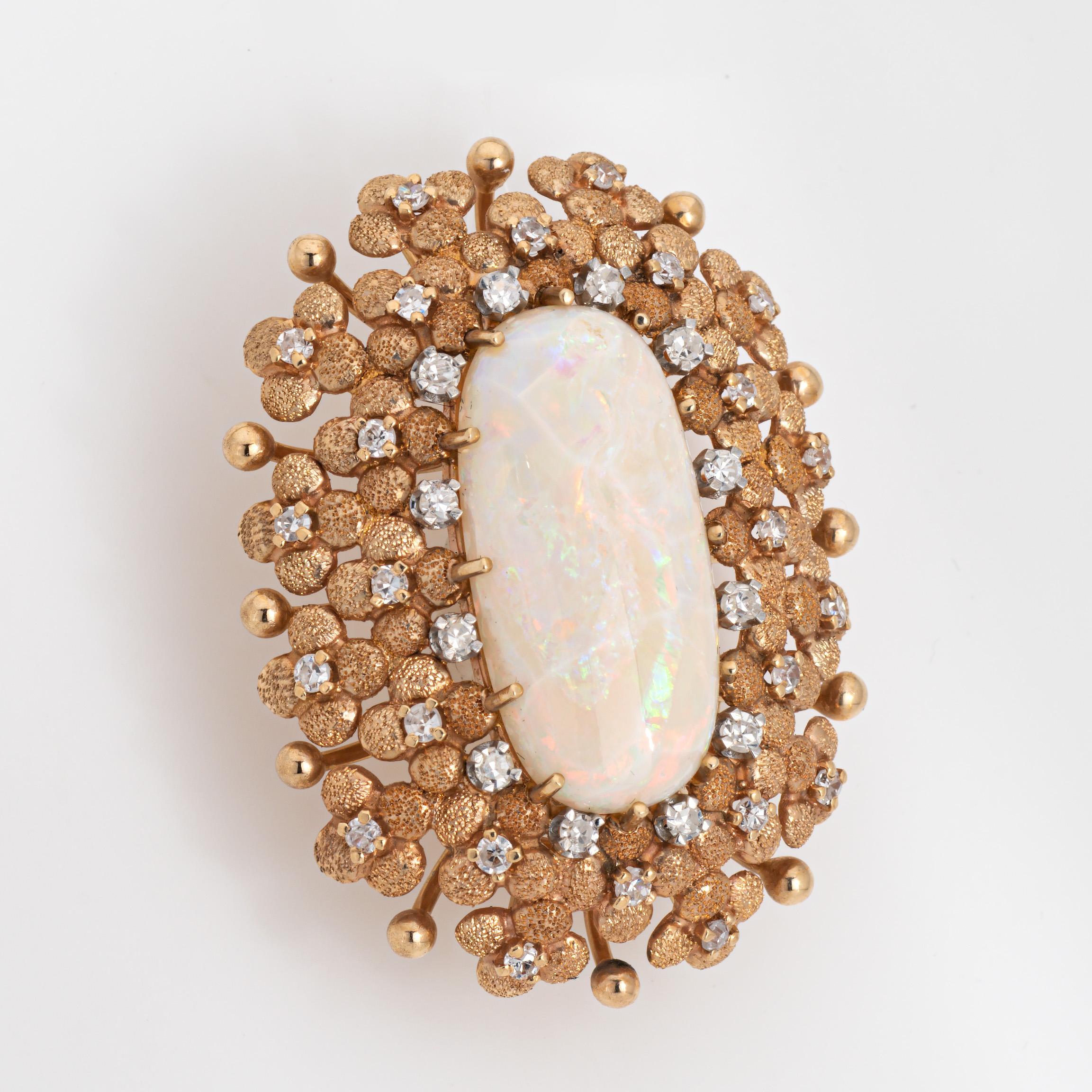 Oval Cut 60s Vintage Opal Diamond Brooch Pin Large Oval Statement Fine Jewelry