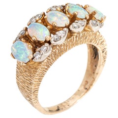 60s Vintage Opal Diamond Ring 14k Yellow Gold Anniversary Band Fine Jewelry