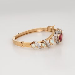 60s Vintage Opal Pink Tourmaline Bracelet Heart Diamond 14k Yellow Gold Jewelry