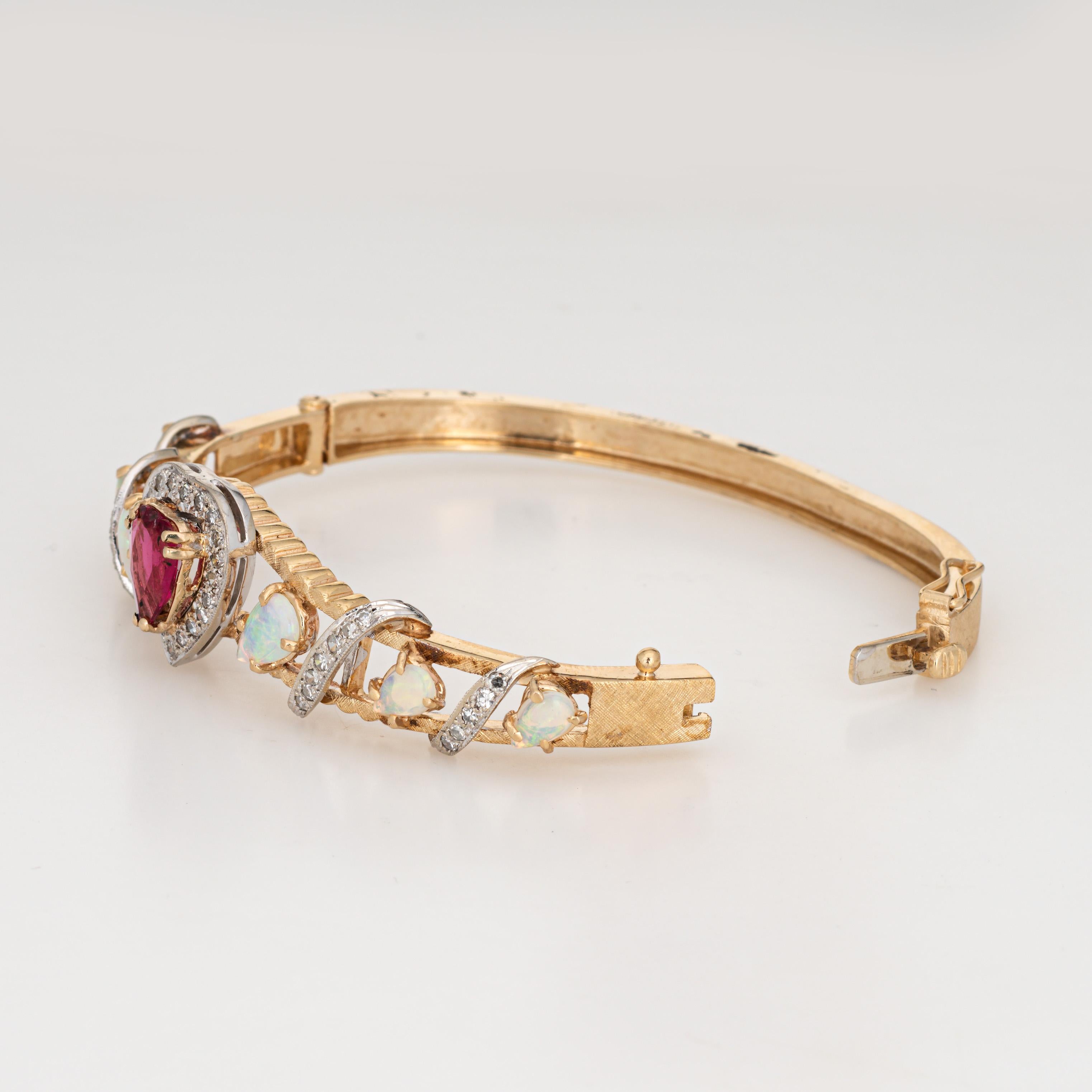 Heart Cut 60s Vintage Opal Pink Tourmaline Bracelet Heart Diamond 14k Yellow Gold Jewelry For Sale
