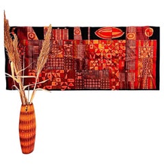 60s Vintage Paul Klee Insp Mid Century Geometric Textile Wall Tapestry Hanging