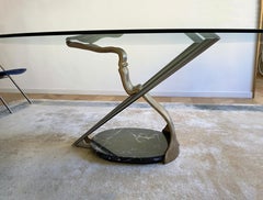 60s Vintage Sculptural Oval Dining Table and 6 Blue Velvet Statement Chairs