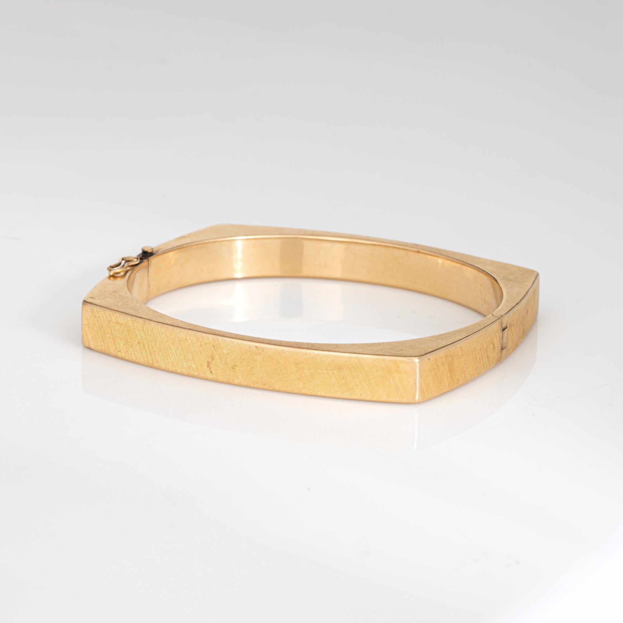 Modern 60s Vintage Square Bangle Bracelet 7.5mm Wide 14k Yellow Gold Estate Jewelry 7