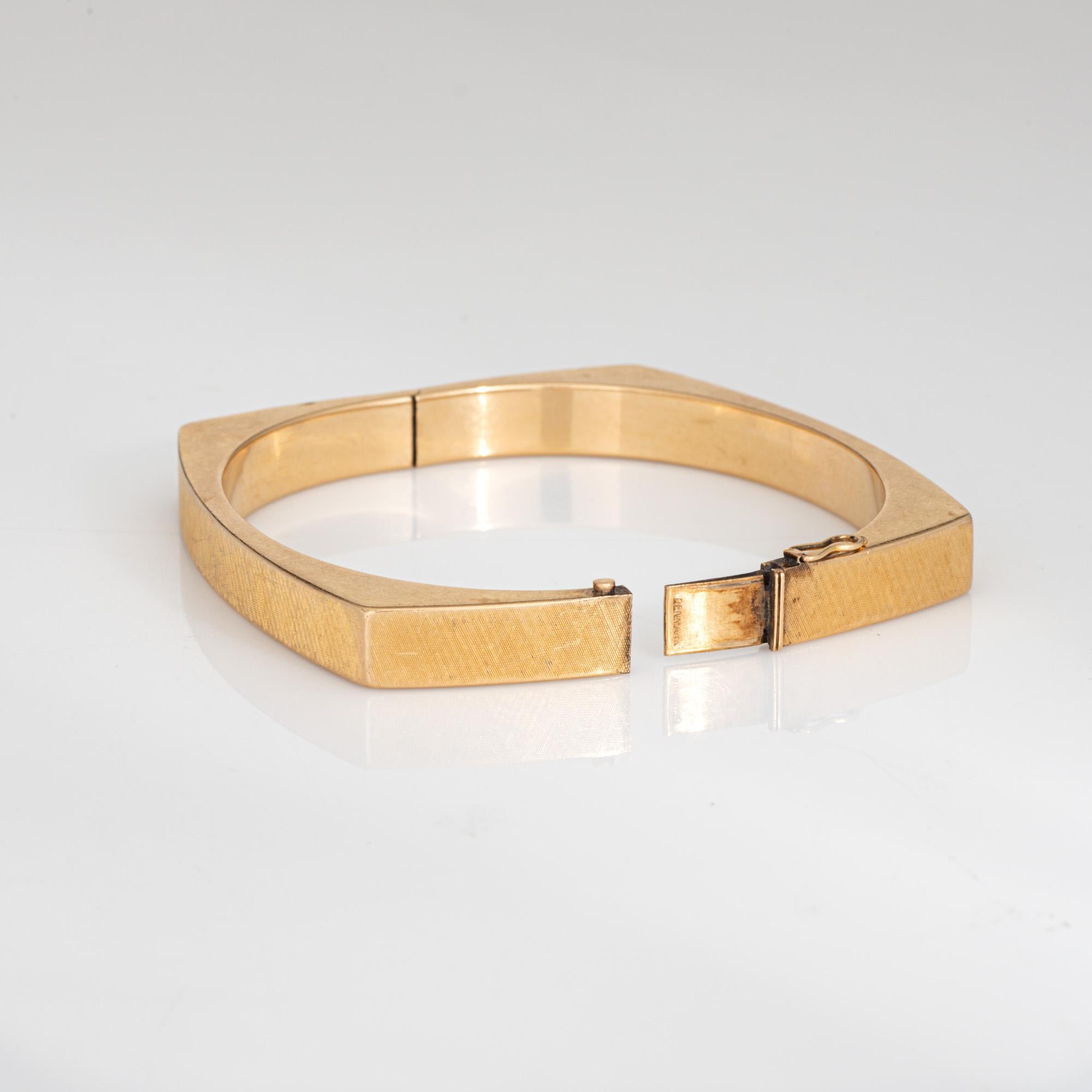 60s Vintage Square Bangle Bracelet 7.5mm Wide 14k Yellow Gold Estate Jewelry 7