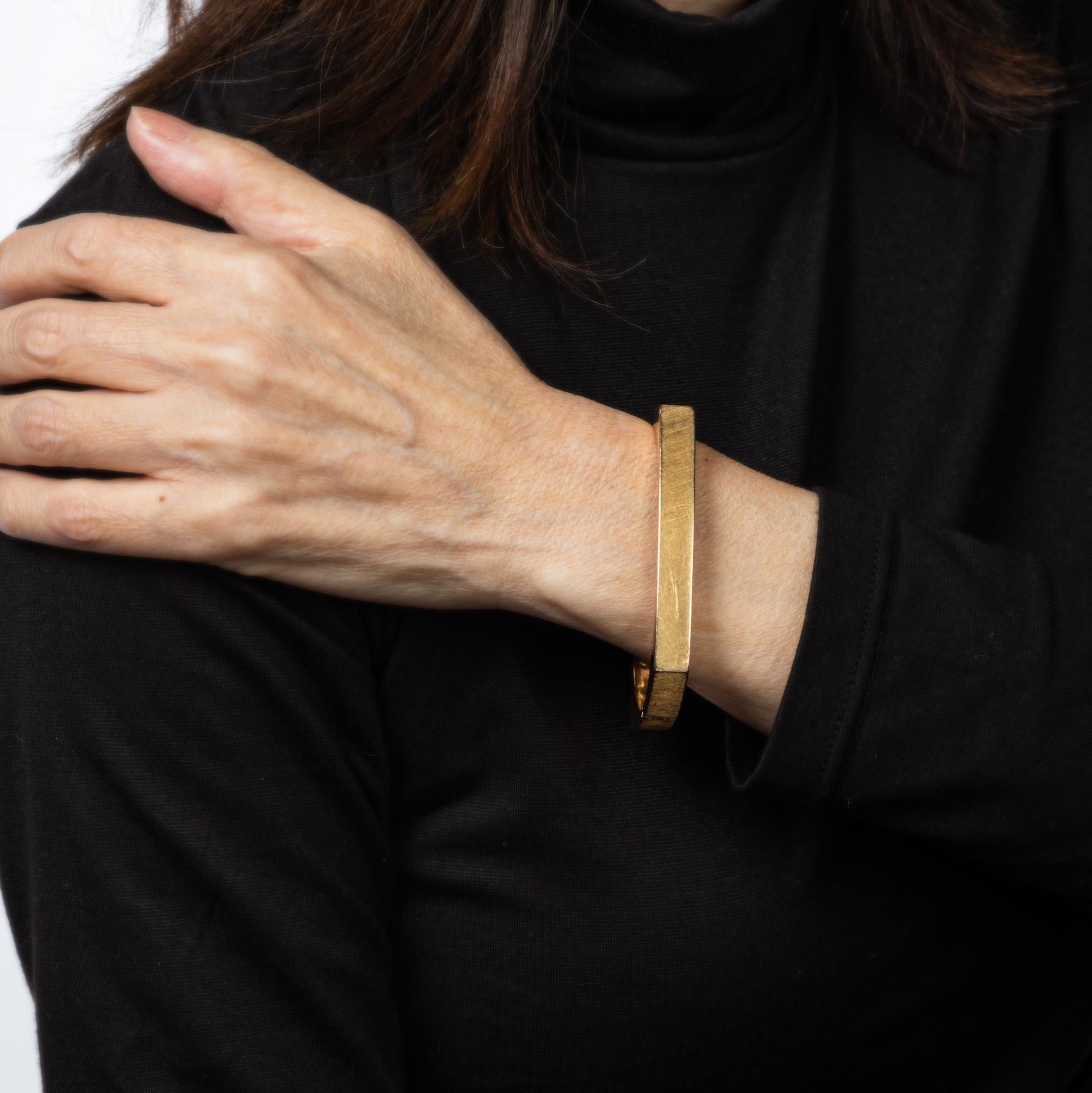 60s Vintage Square Bangle Bracelet 7.5mm Wide 14k Yellow Gold Estate Jewelry 7