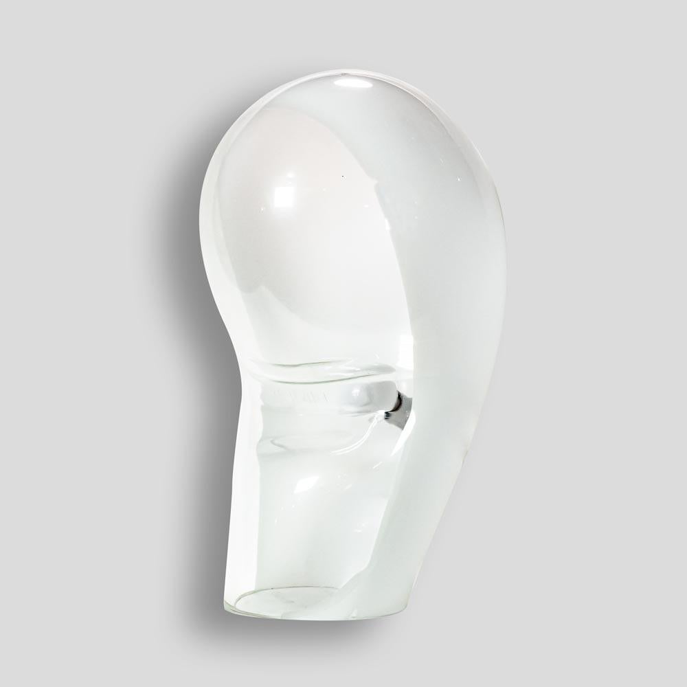 60s Vintage Table Lamp Blown White Clear Glass Italian Design by Vistosi Murano In Good Condition For Sale In London, GB