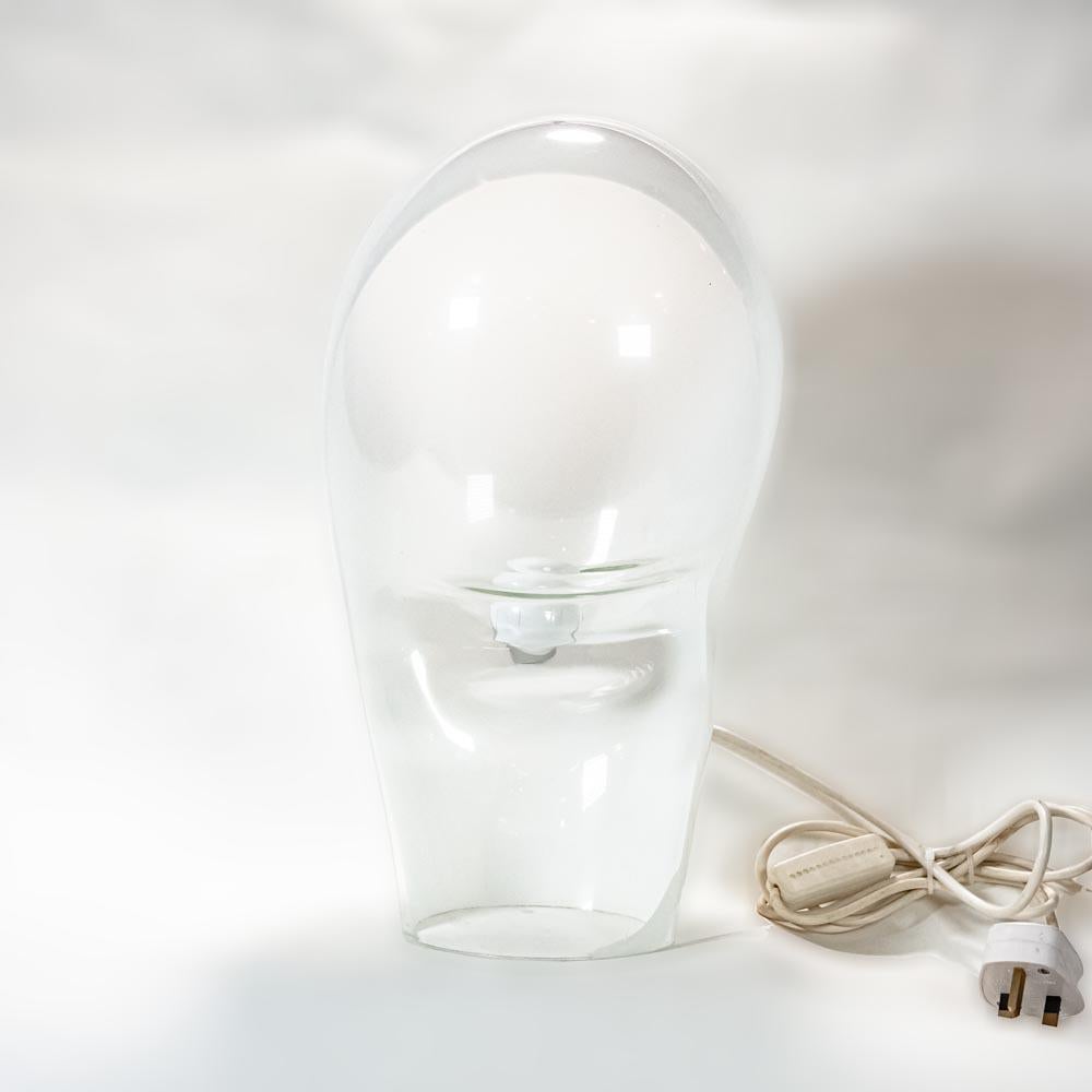 Mid-20th Century 60s Vintage Table Lamp Blown White Clear Glass Italian Design by Vistosi Murano For Sale